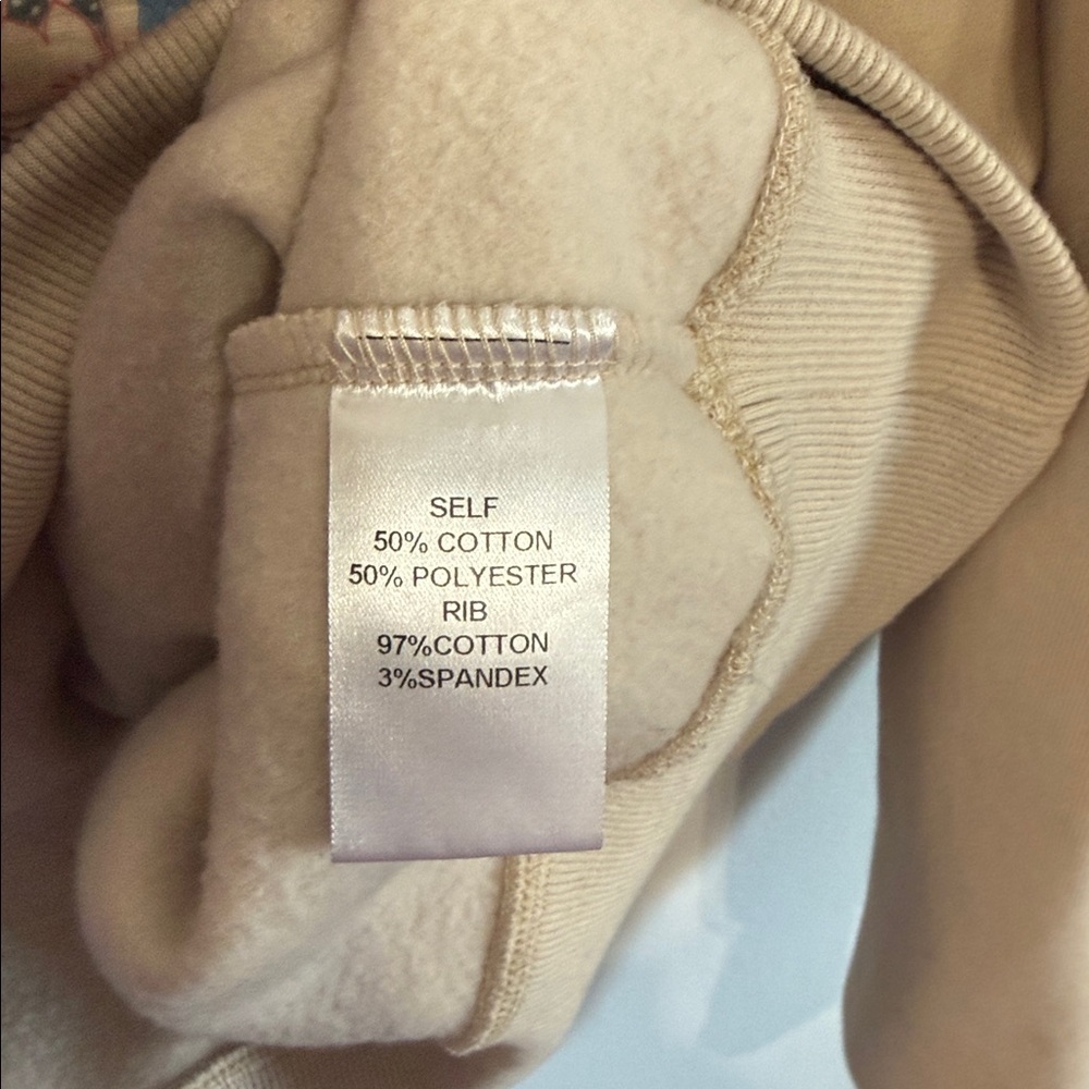 Jade by Jane Beige Cream Patchwork Sweatshirt Colorful Heart Patch Oversized Fit - Picture 8 of 9